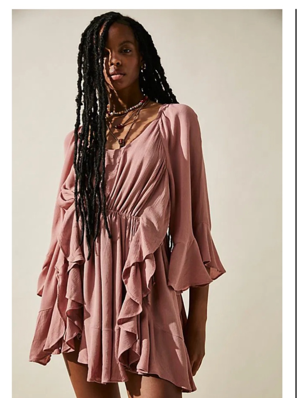 Free People the right decision Dusty Rose Ruffle Mini Dress Tunic